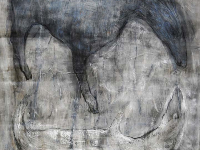 Blå hest kull og pastell Cirkamål 135 cm x 155 cm